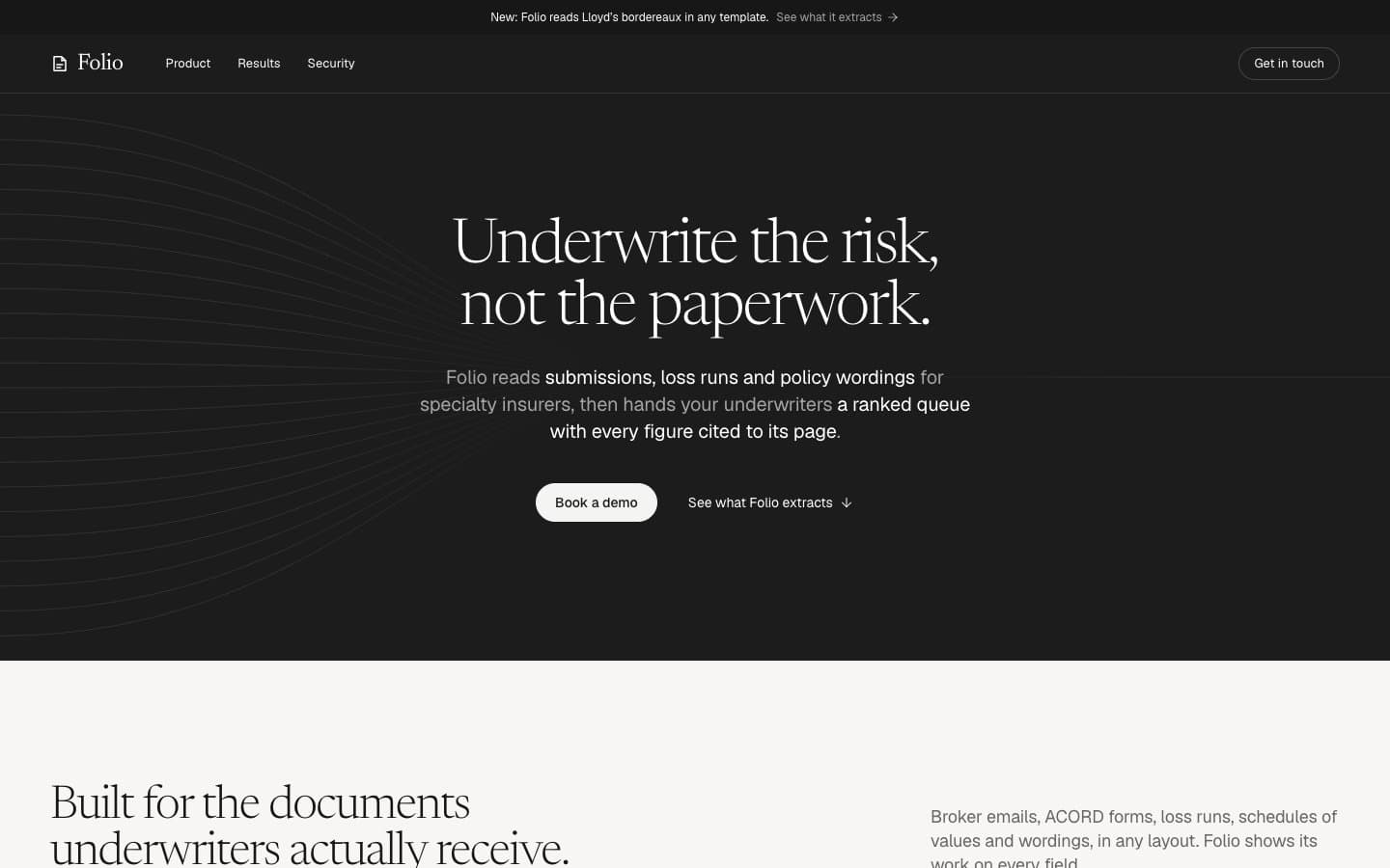The Folio page, first screen